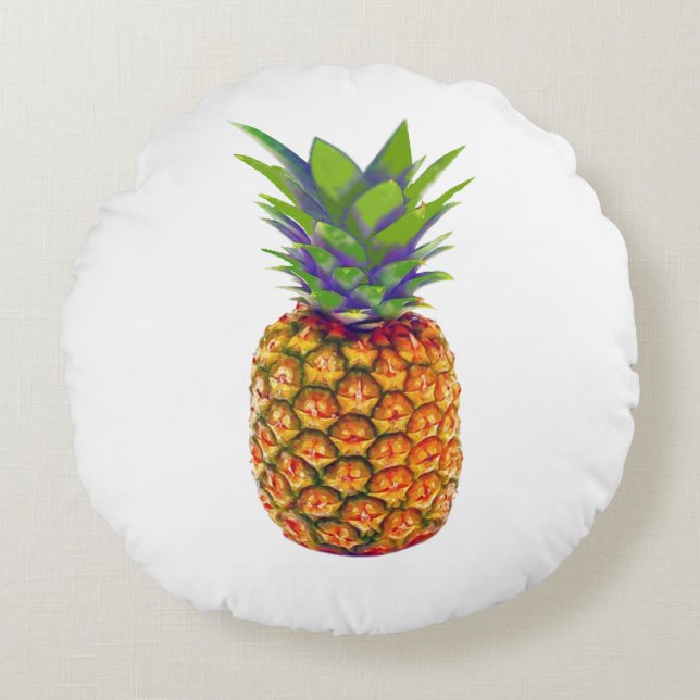 Pineapple Fruit on White Round Pillow (Front)
