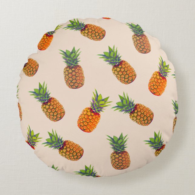 Pineapple Fruits on Light Beige Round Pillow (Front)