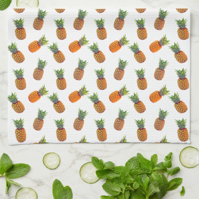Pineapple Fruits on White Kitchen Towel (Folded)