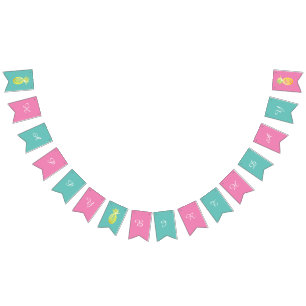 Pineapple Fruits Pink Happy Birthday Bunting Flags