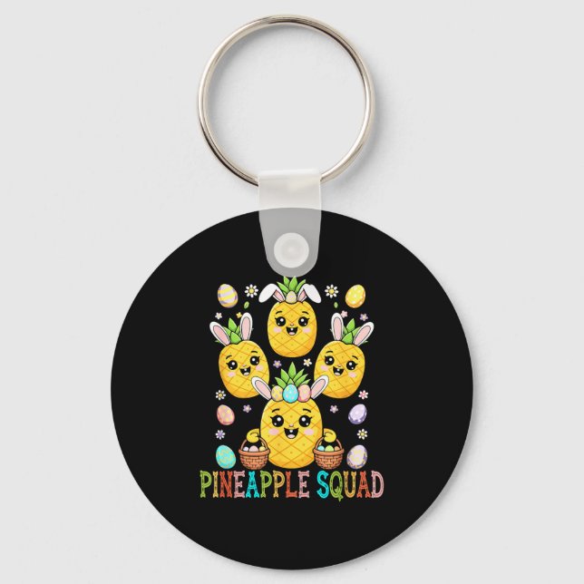Pineapple funny squad easter bunny hunting keychain (Front)