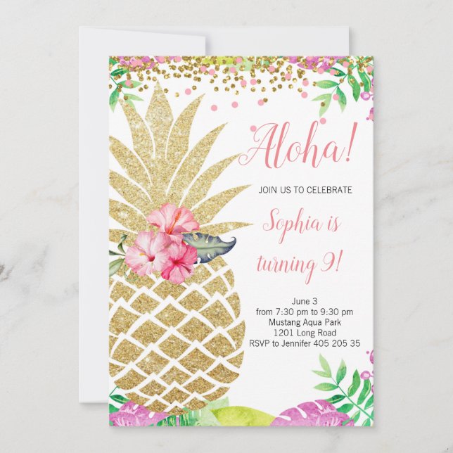 Pineapple Girl Birthday Aloha Hawaii Summer Invitation (Front)