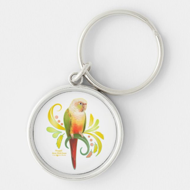 Pineapple Green Cheek Conure Keychain (Front)