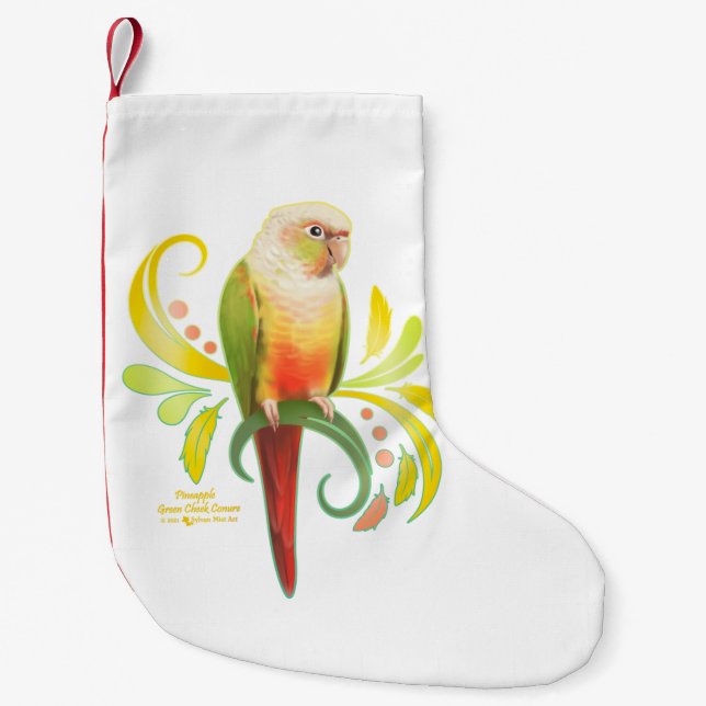 Pineapple Green Cheek Conure Small Christmas Stocking (Front)