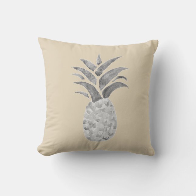 Pineapple Grey Colonial Watercolor Painting Pillow (Front)