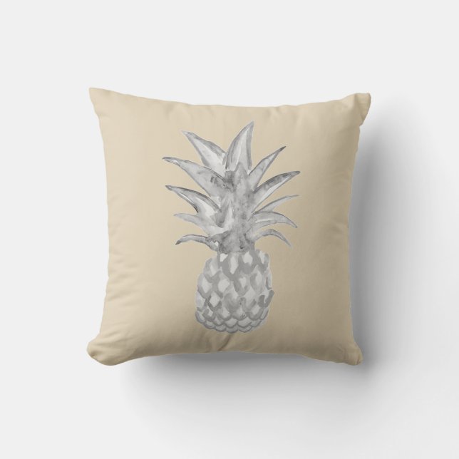 Pineapple Grey Welcome Watercolor Painting Pillow (Front)