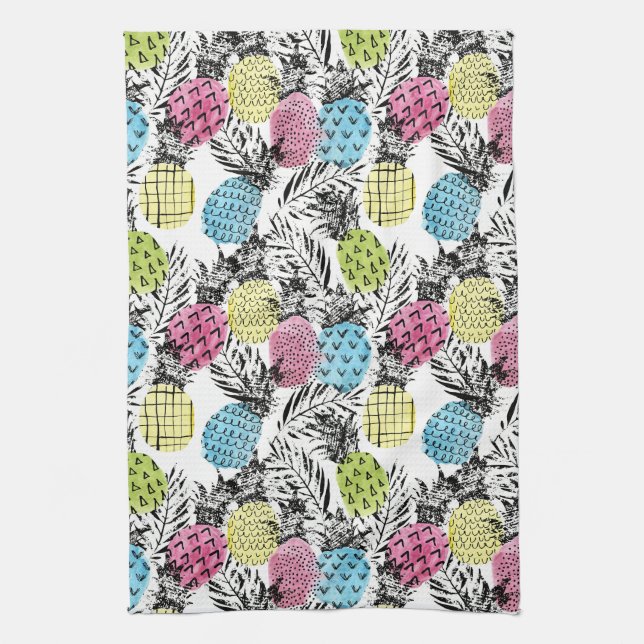 Pineapple Grunge Palms Kitchen Towel (Vertical)