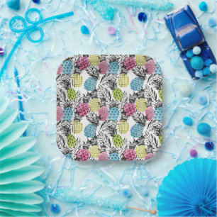 Pineapple Grunge Palms Paper Plate
