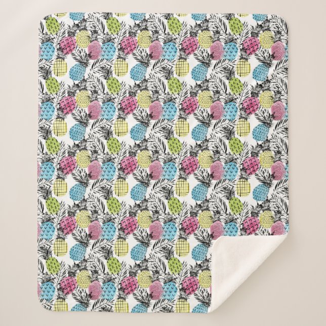 Pineapple Grunge Palms Sherpa Blanket (Front)