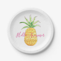 Pineapple Hello Summer Yellow Pink Watercolor