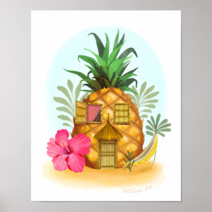 Pineapple Hibiscus Beach House Art Print  