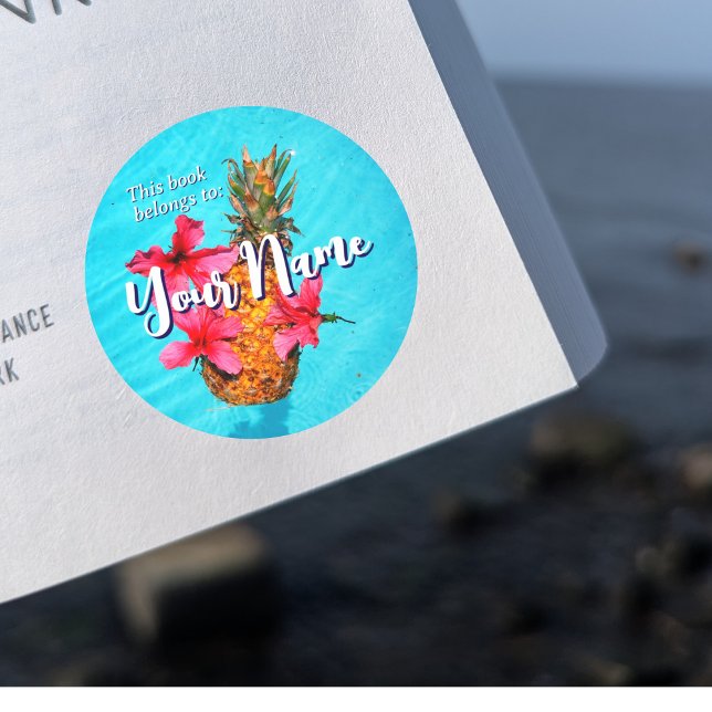 Pineapple & Hibiscus Customizable Book Sticker (Creator Uploaded)