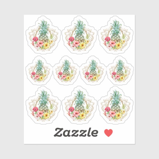 Pineapple & Hibiscus Flowers Watercolor Tropical (Sheet)