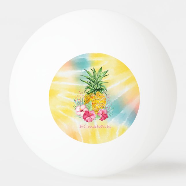  Pineapple,Hibiscus Watercolor Rainbow Tie Dye   Ping Pong Ball (Front)