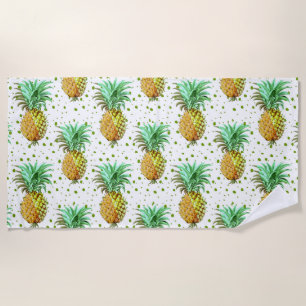 Pineapple Illustration Seamless Pattern Beach Towel