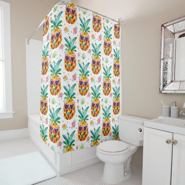 Pineapple In Sunglasses Watercolors Illustration (In Situ)
