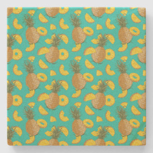 Pineapple In Turquoise Color Stone Coaster