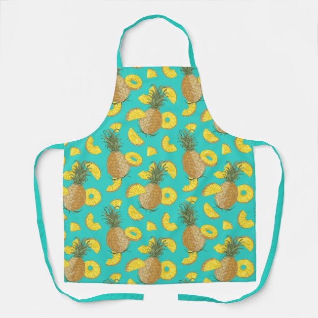 Pineapple In Turquoise Colour Apron (Front)