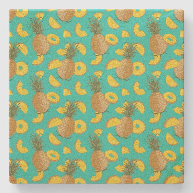 Pineapple In Turquoise Colour Stone Coaster (Front)