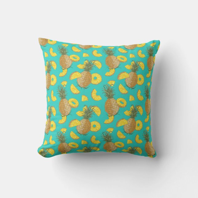 Pineapple In Turquoise Colour Throw Pillow (Front)