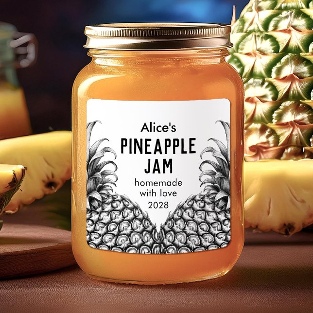 Pineapple jam black and white canning label (Creator Uploaded)