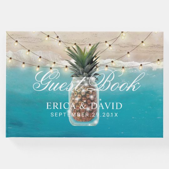 Pineapple Jar String Lights Tropical Beach Wedding Guest Book