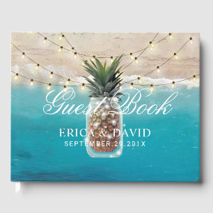 Pineapple Jar String Lights Tropical Beach Wedding Guest Book