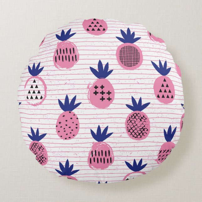 Pineapple kid design, vintage pattern. round pillow (Front)