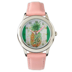 Pineapple Lime Tropical Fruit Watercolor Art Green Watch
