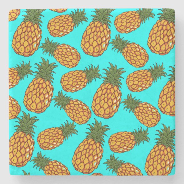 Pineapple Love Pattern - Tasty Tropical Exotic  Stone Coaster (Front)