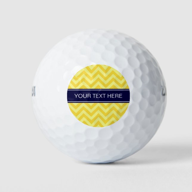 Pineapple Lt Yellow LG Chevron Navy Name Monogram Golf Balls (Front)