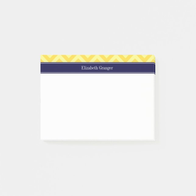 Pineapple Lt Yellow LG Chevron Navy Name Monogram Post-it Notes (Front)