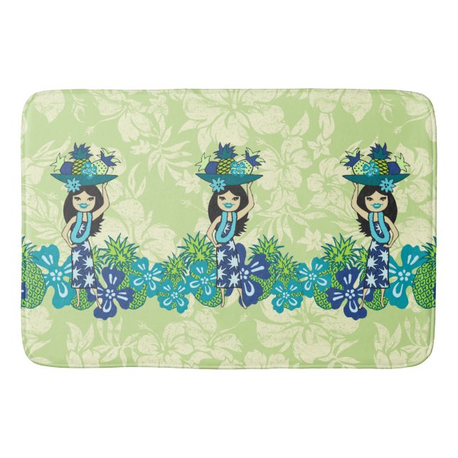Pineapple Luau Hawaiian Hula Girl Bath Mat (Front)