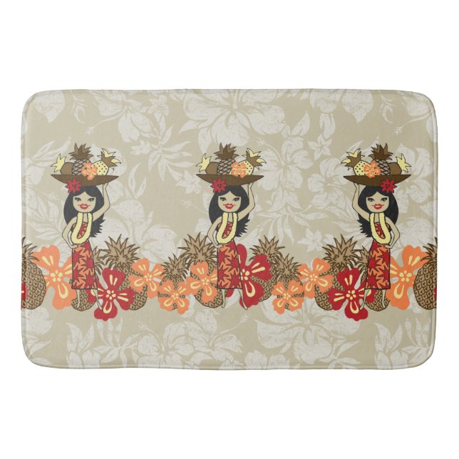 Pineapple Luau Hawaiian Hula Girl Bath Mat (Front)