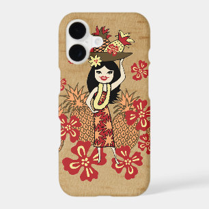 Pineapple Luau Hawaiian Hula Girl Faux Wood