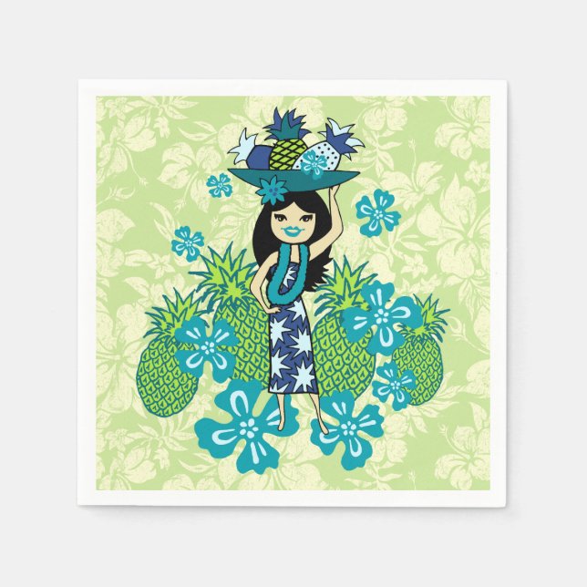 Pineapple Luau Hawaiian Hula Girl Napkin (Front)