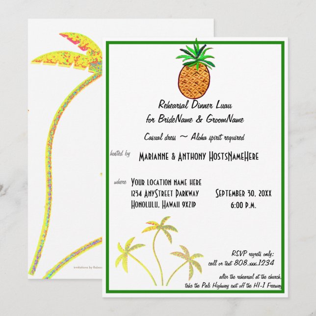Pineapple Luau Rehearsel Dinner Invitation (Front/Back)