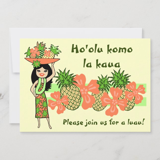 Pineapple Luau Tropical Invitations (Front)
