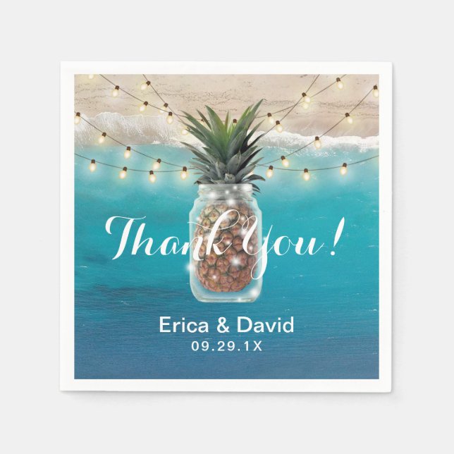 Pineapple Mason Jar Tropical Beach Wedding Napkin (Front)