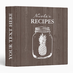 Pineapple mason jar wood grain recipe binder book