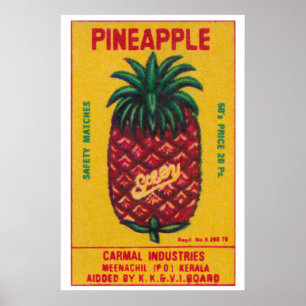 Pineapple Matchbox Art Print, Indian Vintage Folk Poster