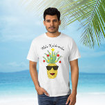 Pineapple Mele Kalikimaka T-Shirt<br><div class="desc">This fun Mele Kalikimaka T-shirt features a yellow pineapple decorated as a Christmas Tree and wearing sunglasses! The text is customizable. Use the Design Tool to change the text size, style, or colour. Because we create our artwork you won't find this exact image from other designers. Original Watercolor © Michele...</div>