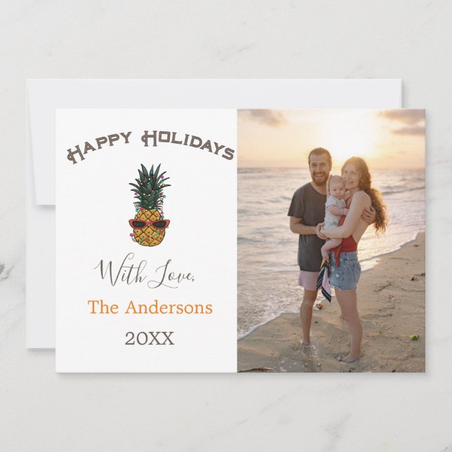 Pineapple Merry Christmas Beach Photo Holiday Card (Front)