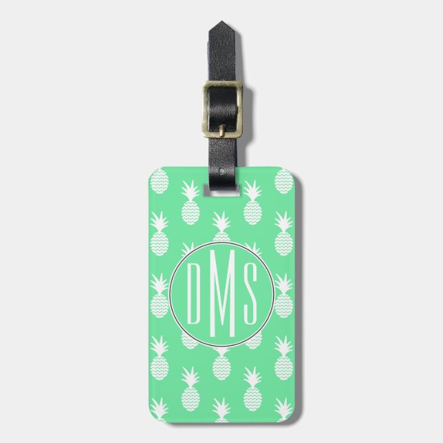 Pineapple Mint Pattern | Monogram Luggage Tag (Front Vertical)