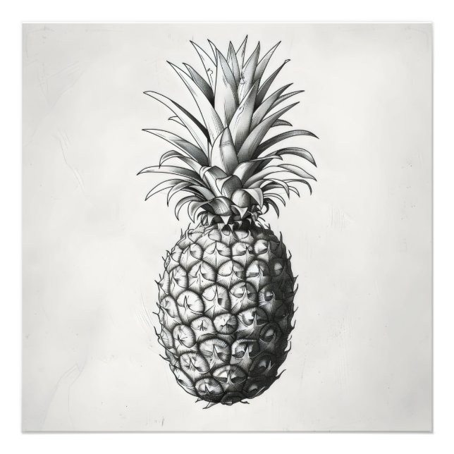 Pineapple Monochromatic Sketch Photo Print (Front)