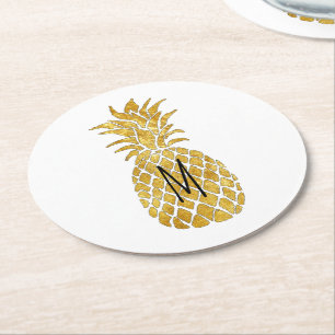 pineapple monogram round paper coaster
