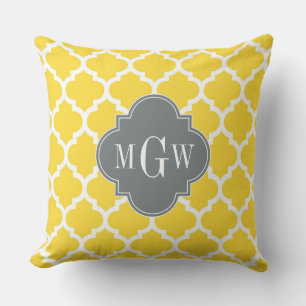Pineapple Moroccan #5 Charcoal 3 Initial Monogram Throw Pillow
