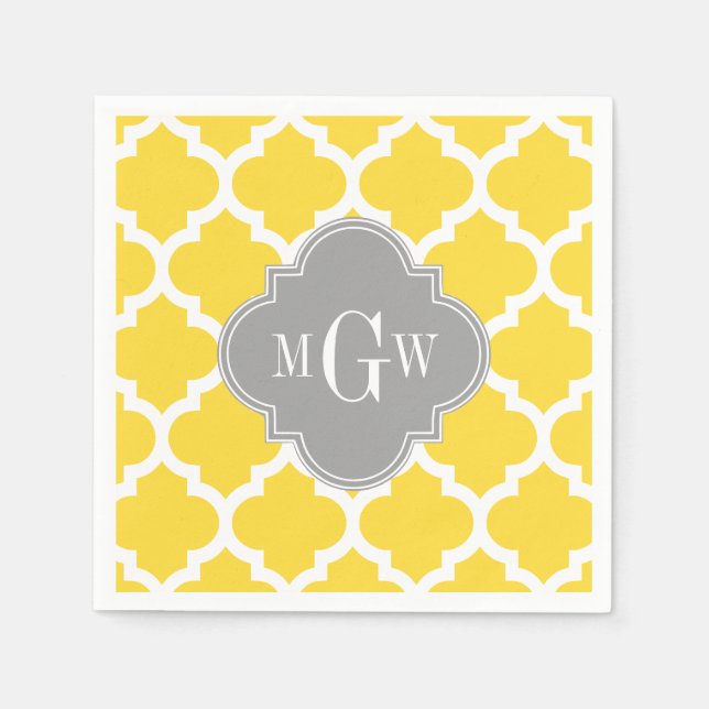 Pineapple Moroccan #5 Dk Grey 3 Initial Monogram Napkin (Front)
