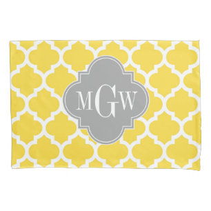 Pineapple Moroccan #5 Dk Grey 3 Initial Monogram Pillowcase