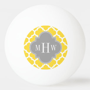 Pineapple Moroccan #5 Dk Grey 3 Initial Monogram Ping Pong Ball